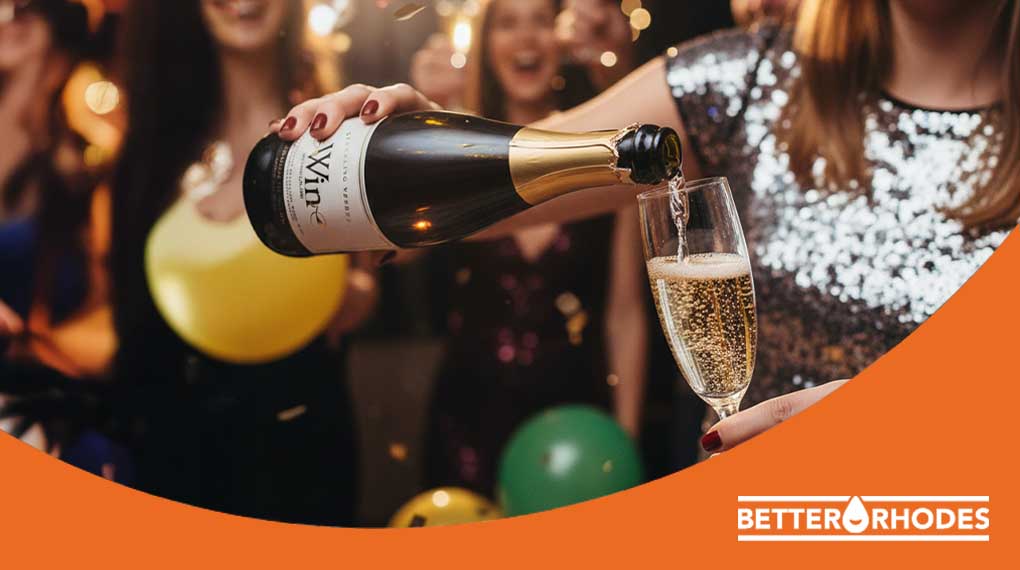 Pouring a sparkling non-alcoholic drink at a New Year’s Eve party