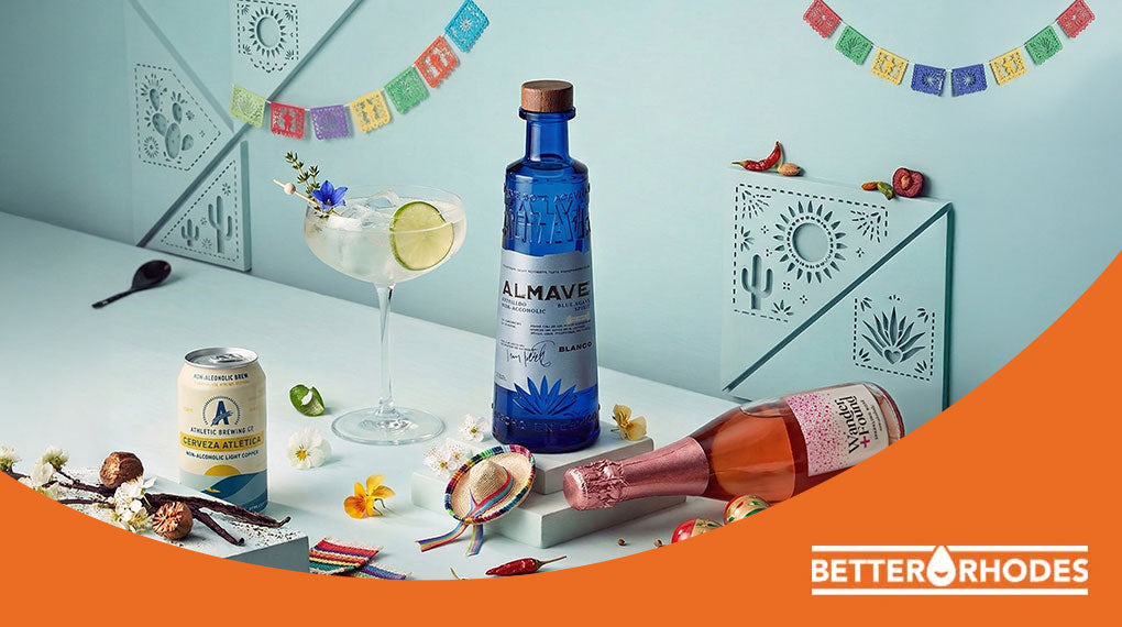Almave Blanco, Athletic Cerveza Atletica, and Wander + Found Rosé styled for Cinco de Mayo