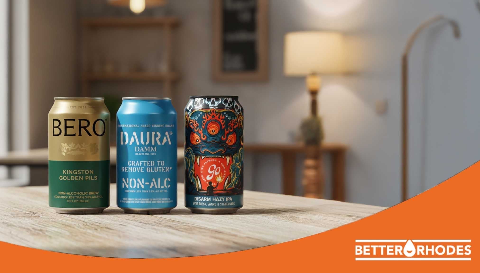 Non-alcoholic beer brands including Bero Golden Pils, Daura Damm, and Go Brewing Disarm Hazy IPA