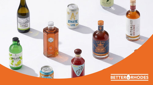 Premium non-alcoholic drinks brands including Wander + Found, Athletic Brewing, Ghia, and Lyre's displayed together