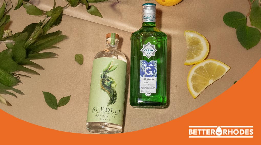 Seedlip Garden 108 and CleanCo Clean G non-alcoholic vodka alternatives with fresh lemon slices