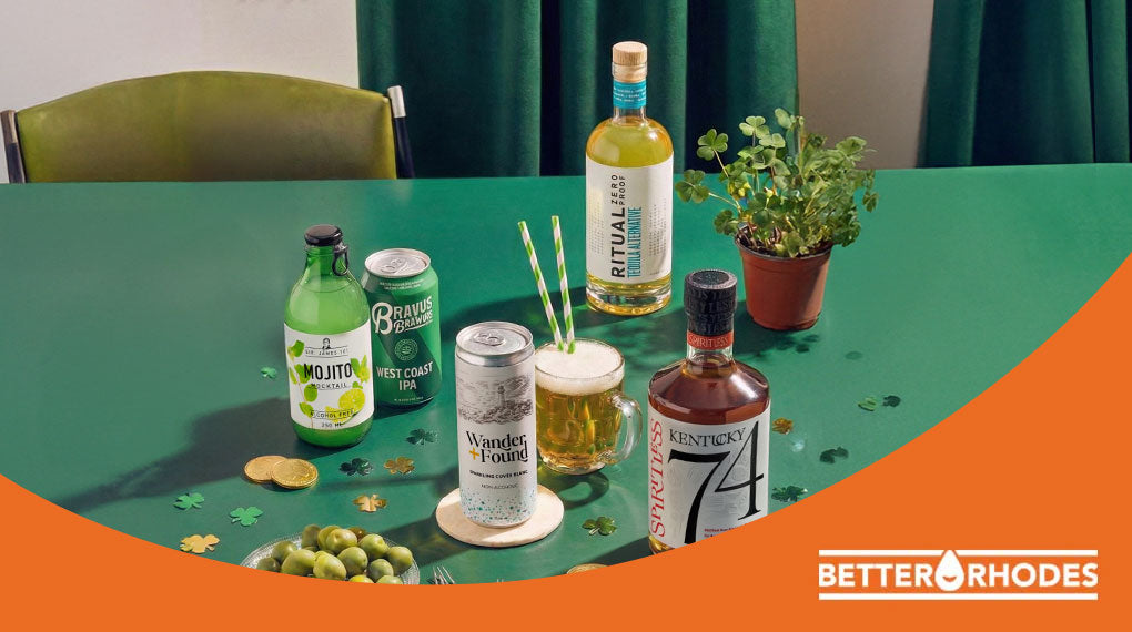 St. Patrick’s Day non-alcoholic drinks with mocktail spirits, NA wine, and IPA