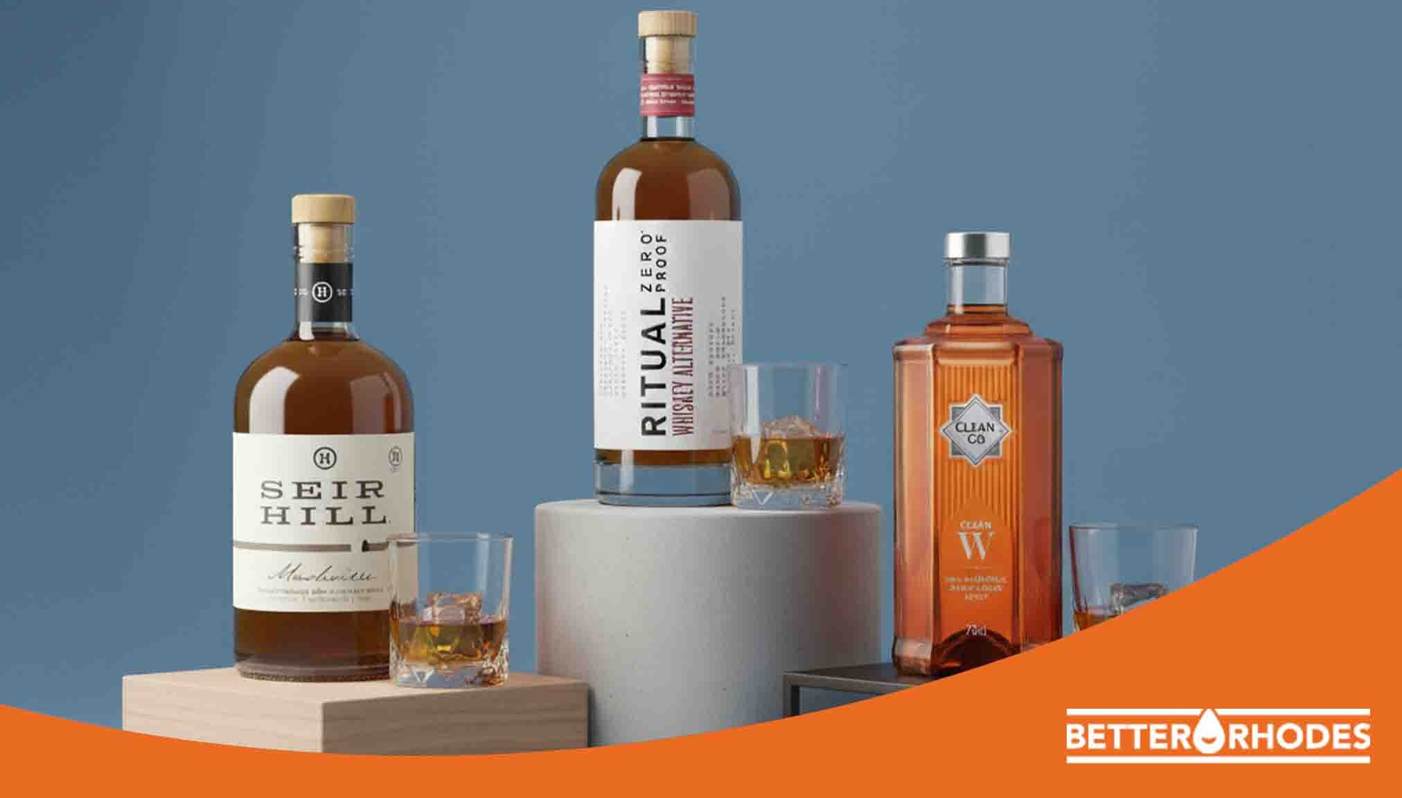 Non-alcoholic whiskey bottles