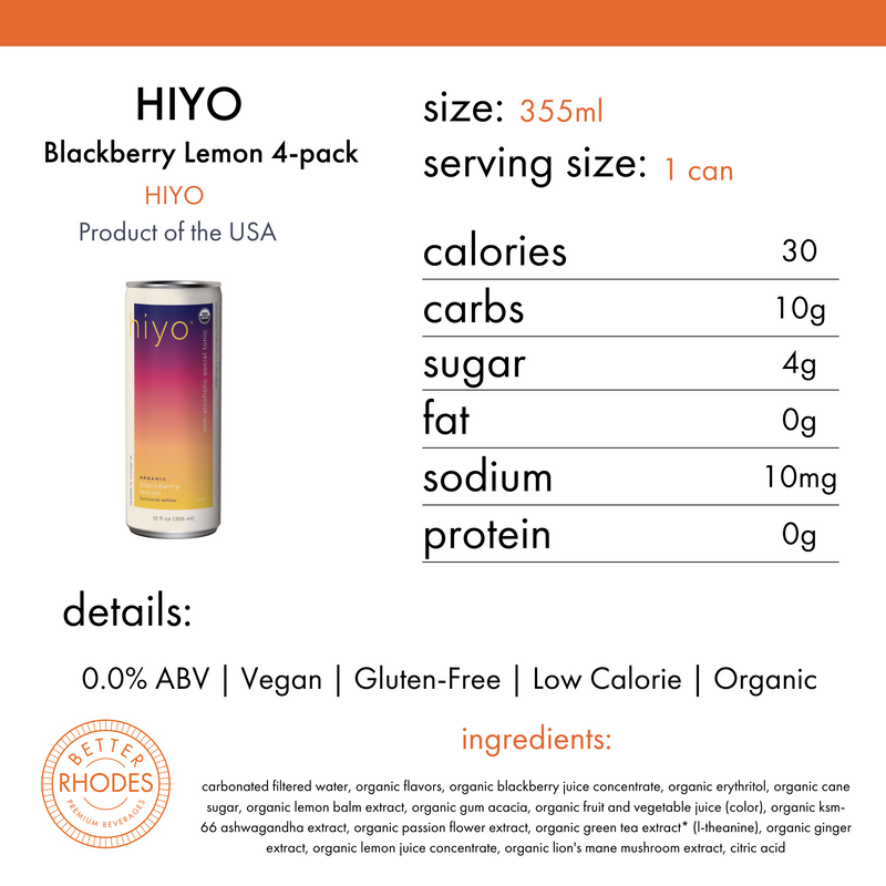 Hiyo Alcohol-Free Blackberry Lemon | 4-pack