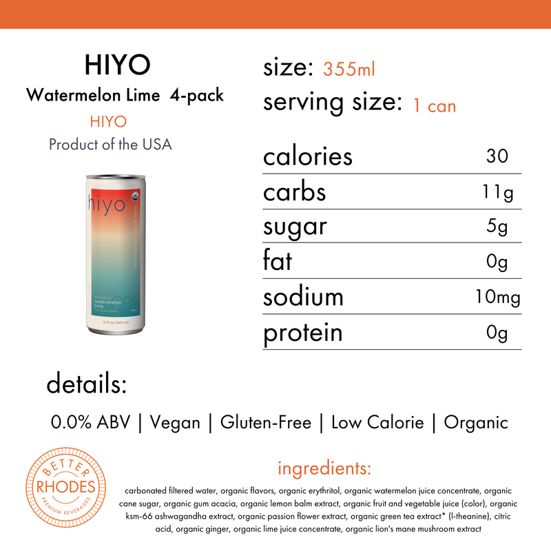 Hiyo Alcohol-Free Watermelon Lime | 4-pack