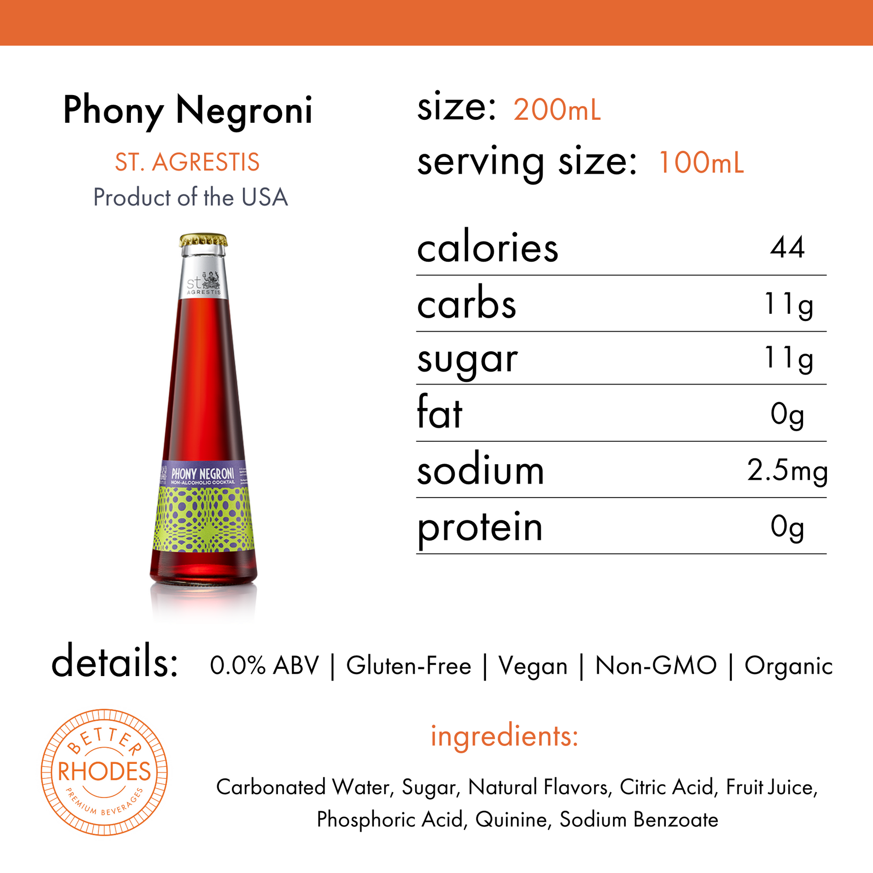 St Agrestis Non Alcoholic Phony Negroni 12 pack Better Rhodes St Agrestis Non Alcoholic Phony Negroni 12 pack Better Rhodes
