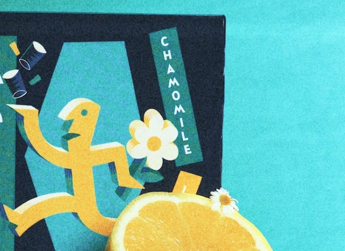 Elevated Beverages illustration with a lemon and chamomile