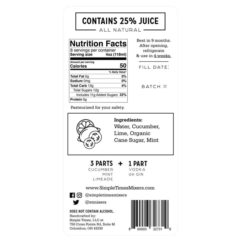 Simple Times Mixers Alcohol-Free Cucumber Mint Limeade