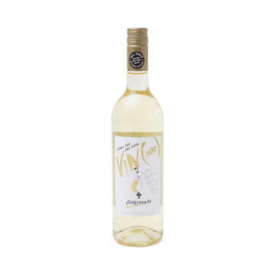 A bottle of Hill Street Vin (Zero) Chardonnay non-alcoholic white wine on a white background